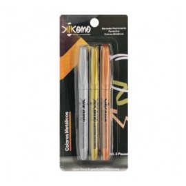 Marcador permanente colores metalicos Kikomo punto fino con 3 piezas