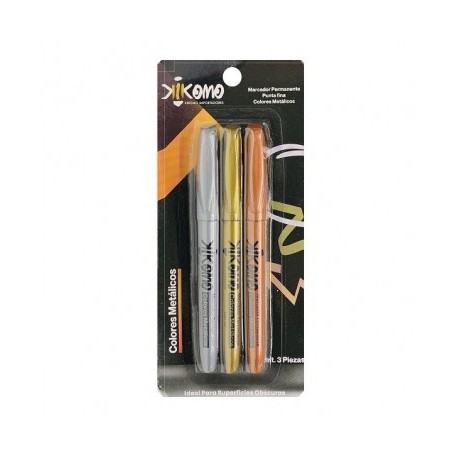Marcador permanente colores metalicos Kikomo punto fino con 3 piezas