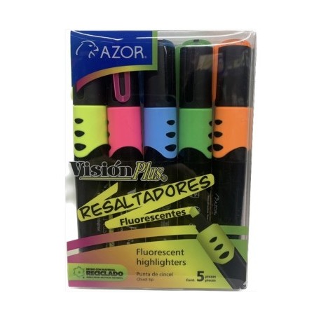 Resaltador vision plus fluorescente cartera con 5 piezas surtido Azor
