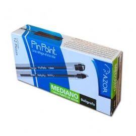 Boligrafo punto mediano negro con 12 piezas pin point 1.0 mm azor