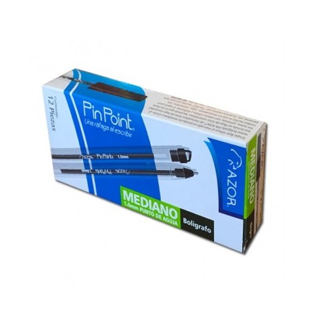 Boligrafo punto mediano negro con 12 piezas pin point 1.0 mm azor