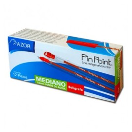 Boligrafo punto mediano rojo con 12 piezas pin point 1.0 mm azor