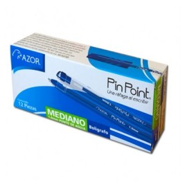 Boligrafo punto mediano azul con 12 piezas pin point 1.0mm Azor