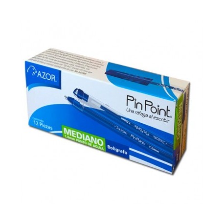 Boligrafo punto mediano azul con 12 piezas pin point 1.0mm Azor