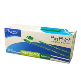 Bolígrafo punto mediano verde con 12 piezas pin point 1.0mm Azor