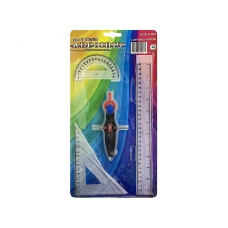 Juego de geometría Arcoiris mediano con compas metálico